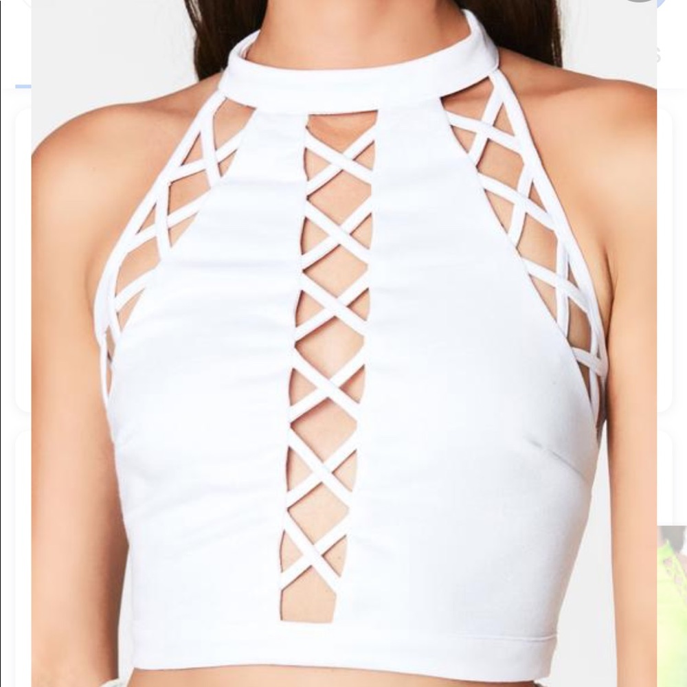 LF Millau White High Neck Lattice Top